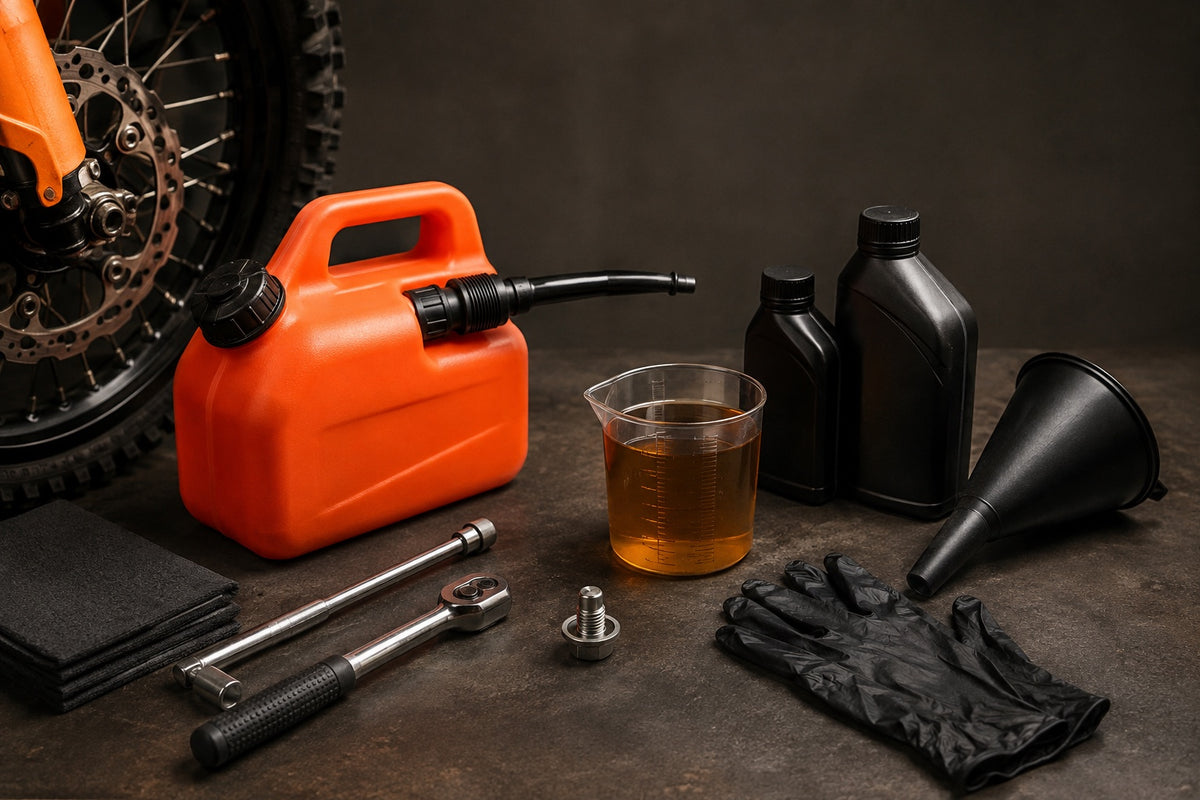 Two-stroke premix and gearbox oil service equipment for a KTM 300 EXC