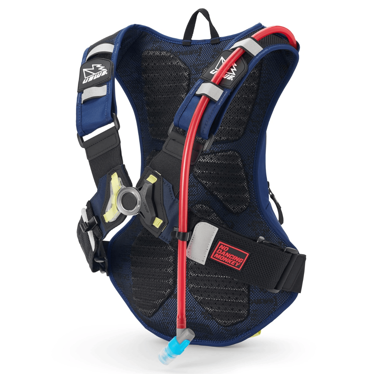 USWE Moto Hydro 8L Blue Hydration Pack - back view with NDM 1.2 harness